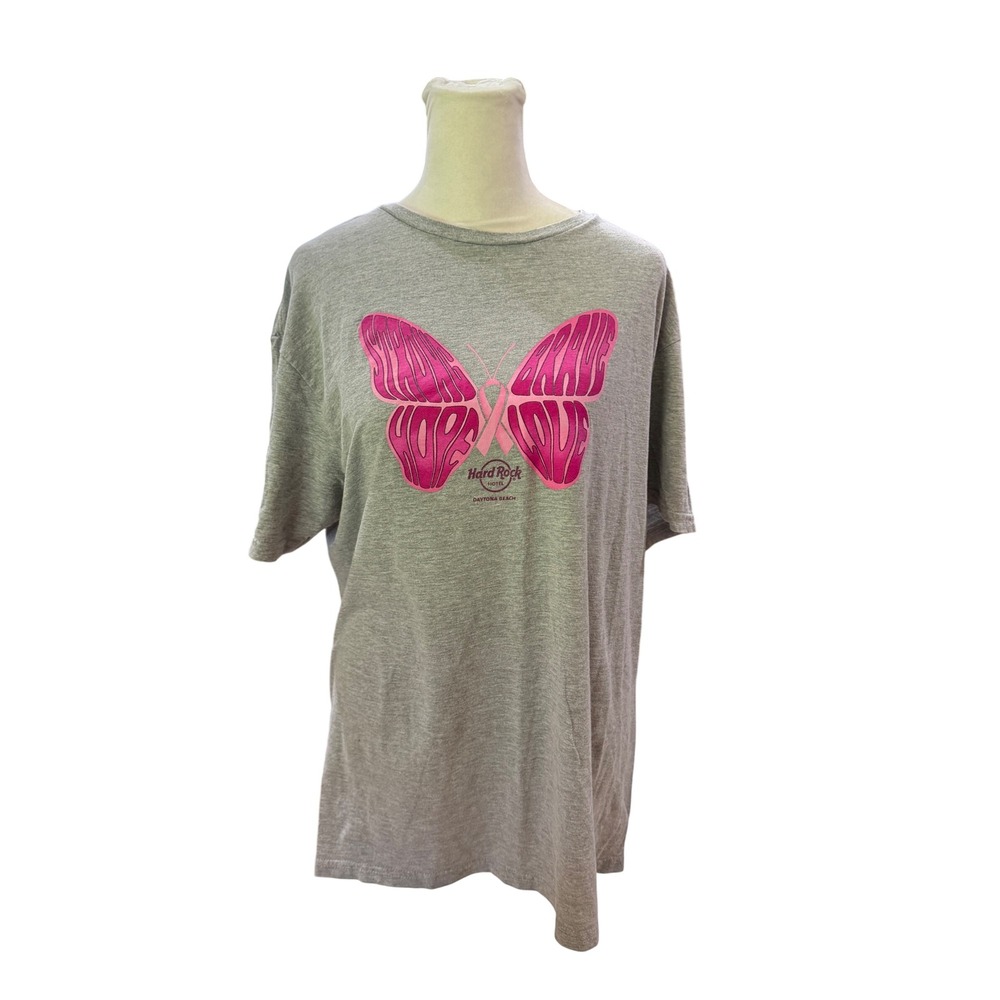Hard Rock Hotel Daytona Beach Breast Cancer Awareness Butterfly T-Shirt Gray‎ L
